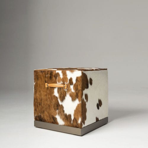 Pouf contemporaneo - FEDRO - Mantellassi 1926 - in tessuto / in acciaio / in pelle di mucca
