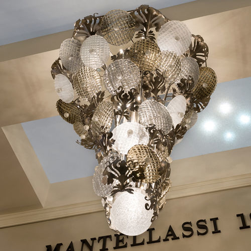 Lampadario Art Deco - FOSCARINA - Mantellassi 1926 - in cristallo / in vetro di Murano / in ferro modellato