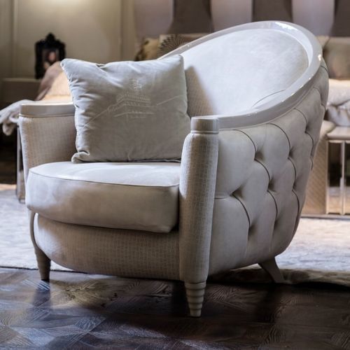 Poltrona chesterfield - LA PERLA CHIC - Mantellassi 1926 - in tessuto / in legno / con cuscino rimovibile