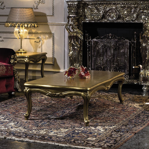 Tavolino basso in stile - ELISIR  - Mantellassi 1926 - in legno dorato a foglia oro / con supporto in legno / rettangolare
