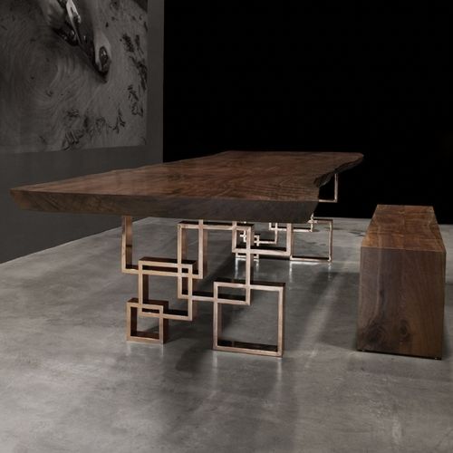 Tavolo da pranzo contemporaneo - SQUARES - Hudson Furniture - in noce / in legno massiccio / in acciaio inossidabile lucido