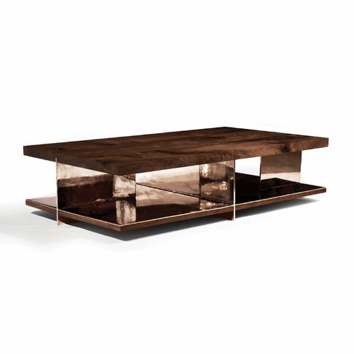 Tavolino basso contemporaneo - GRID - Hudson Furniture - in noce / in bronzo / in acciaio inossidabile