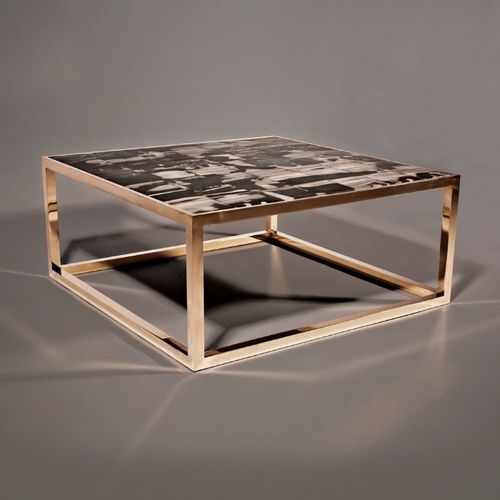 Tavolino basso contemporaneo - Hudson Furniture - in legno fossilizzato / in bronzo / in acciaio inossidabile