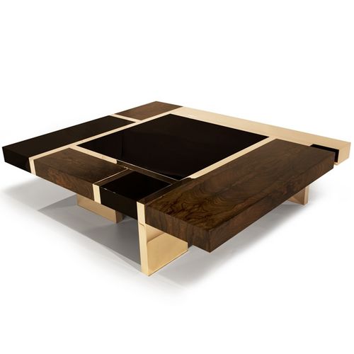 Tavolino basso contemporaneo - BIARRITZ - Hudson Furniture - impiallacciato in legno / in bronzo / quadrato