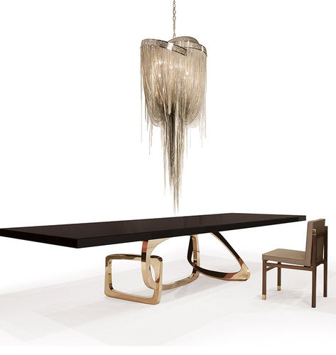 Tavolo da pranzo contemporaneo - BANGLE  - Hudson Furniture - in noce / in acciaio inossidabile lucido / in bronzo