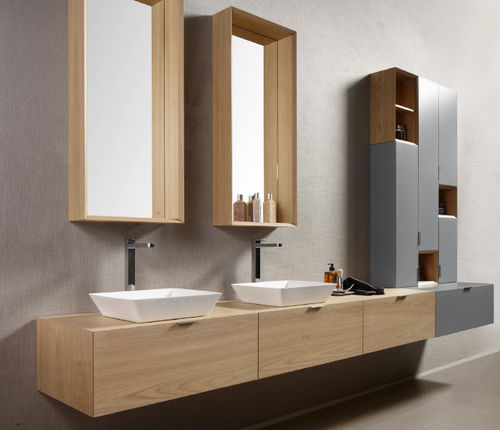 Mobile lavabo doppio - NATURAL ELM - Dica - sospeso / in laminato / in metallo