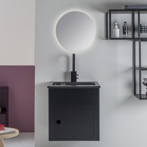 Lavabo integrato - ALLUMINIUM - Xilon - in ceramica / in legno / con scaffale integrato