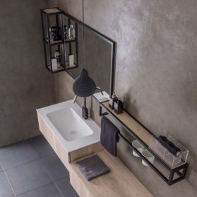 Lavabo integrato - DEDALO - Xilon - in legno / con cassetti integrati / rettangolare