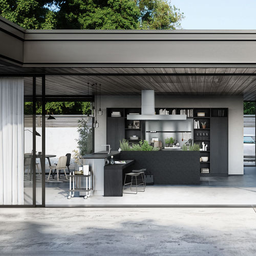 Cucina contemporanea - URBAN : SE 4004 E + SE 9009 ES - SIEMATIC - in vetro / impiallacciata in legno / con isola