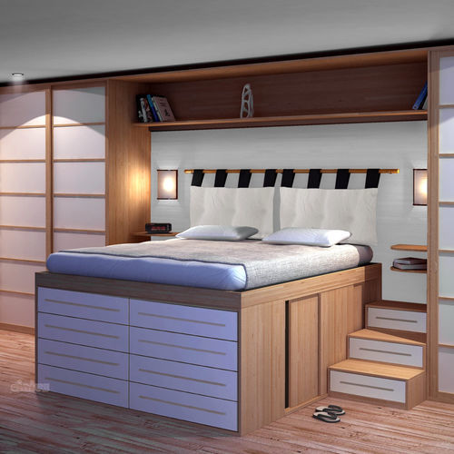 Letto matrimoniale - TORINO 1 - Cinius - singolo / contemporaneo / con base contenitore
