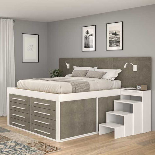 Letto matrimoniale - TESSILE - Cinius - singolo / contemporaneo / con base contenitore