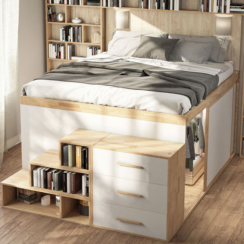 Letto matrimoniale - ZURIGO - Cinius - singolo / contemporaneo / con base contenitore