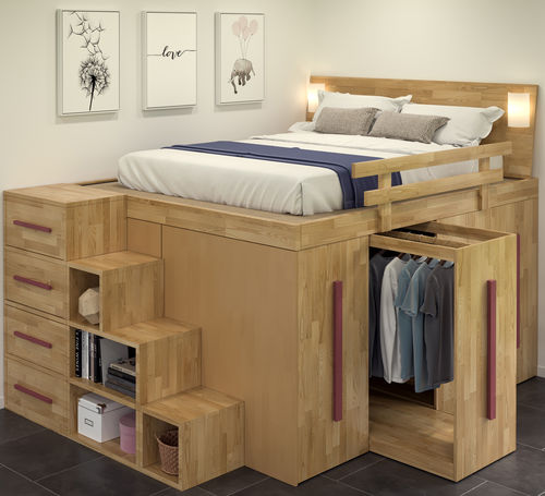 Letto matrimoniale - Spazio - Cinius - contemporaneo / con testiera / con base contenitore