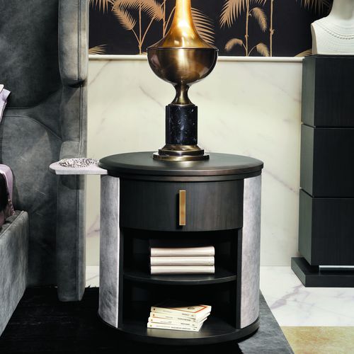 Comodino classico - MASTER: ARGO - SMANIA - in legno / in pelle / rotondo