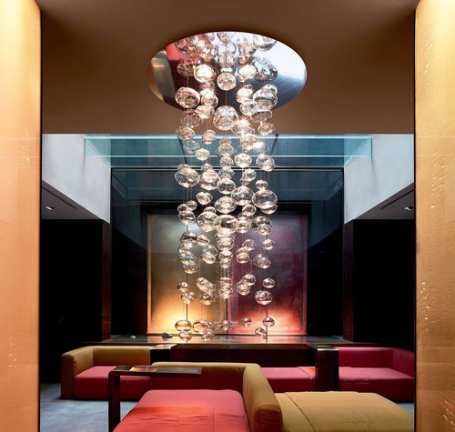 Lampadario contemporaneo - ETHER S 150 - Leucos srl - in vetro / in acciaio lucido / contract