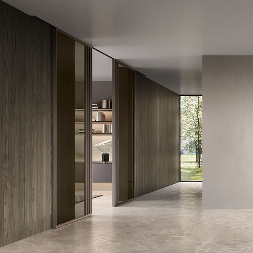 Porta da interno - VOLTA TIP I30 BRONZE - BARAUSSE - con vetro di sicurezza / in alluminio / scorrevole impilabile