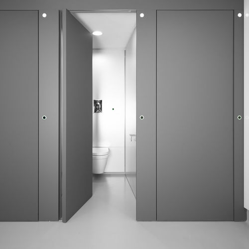 Cabina per bagni pubblici in HPL - FLOW TOUCHLESS - Thrislington Cubicles - in vetro / in legno / in metallo