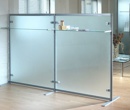 Divisorio per ufficio a pavimento - LOW MAST SCREEN - Shopkit - in vetro / modulare