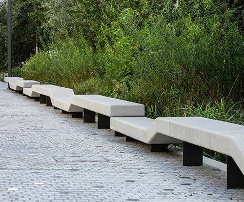 Panca per spazi pubblici contemporanea - GENEVE - Escofet - in acciaio verniciato / in cemento armato / senza schienale