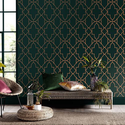 Carta da parati contemporanea - VERSAILLES EMERALD - Graham & Brown - geometrica / aspetto tessuto / verde