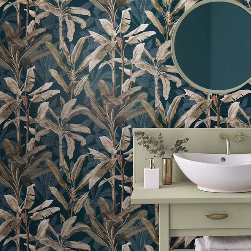 Carta da parati contemporanea - BORNEO TEAL - Graham & Brown - con motivi naturali / aspetto tessuto / verde