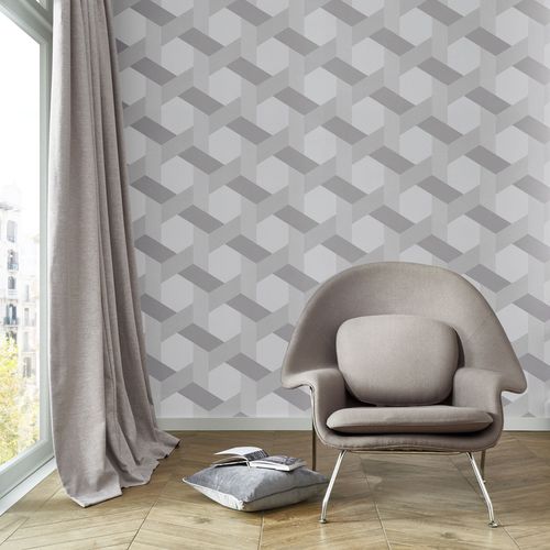 Carta da parati contemporanea - FRACTAL GREY - Graham & Brown - geometrica / aspetto tessuto / grigia