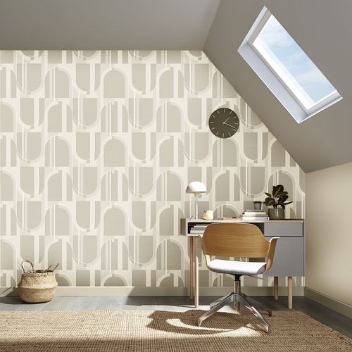 Carta da parati design originale - MARCIA TAUPE - Graham & Brown - geometrica / aspetto tessuto / beige