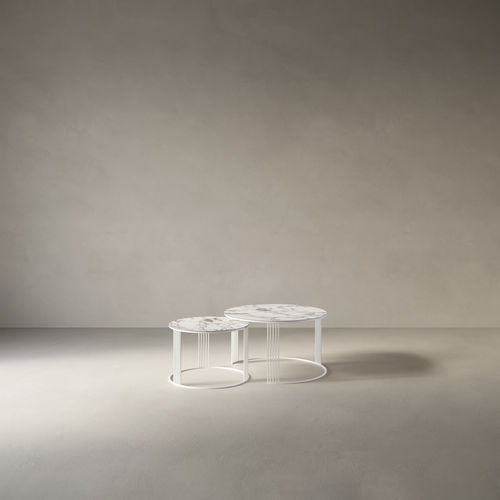 Tavolino basso design minimalista - Twice series  - Casalgrande Padana - in metallo / in gres porcellanato / circolare