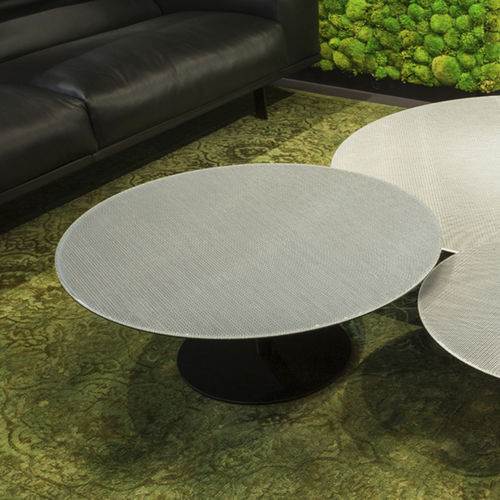Tavolino basso contemporaneo - EGO - TRISS - in vetro / in acciaio laccato / in ceramica