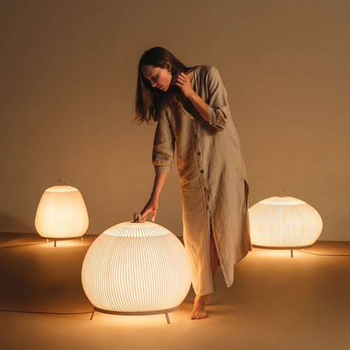 Lampada da terra - Knit - VIBIA LIGHTING - in acciaio / in tessuto / contemporanea