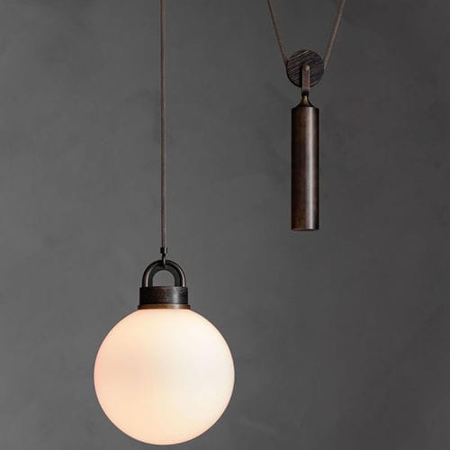 Lampada a sospensione - PULLEY  - Triode Design - in ottone / in vetro soffiato / in vetro sabbiato