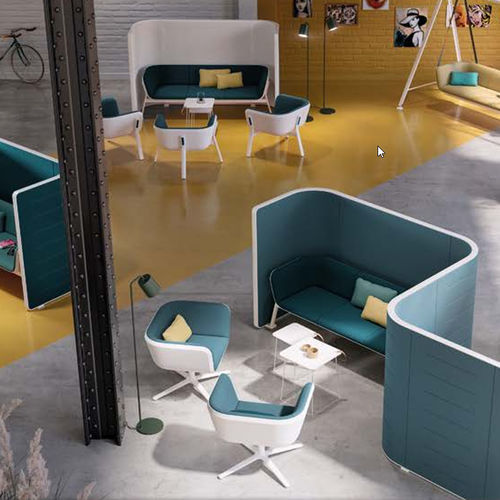 Divisorio per ufficio a pavimento - HUB - Interstuhl Büromöbel GmbH & Co. KG - in tessuto / modulare / giallo