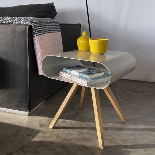 Tavolo d'appoggio contemporaneo - LO 12 - Müller - in metallo / con supporto in quercia / per uso residenziale