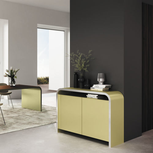 Credenza contemporanea - S 14 - Müller - in acciaio inossidabile lucido / impiallacciata in legno / in noce americano