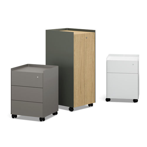 Cassettiera per ufficio con rotelle - SLIDE - Renz - in metallo / impiallacciata in legno / in laminato