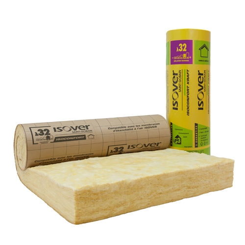 Isolante termo-acustico - Isoconfort 32 revêtu kraft - ISOVER SAINT-GOBAIN - in lana di vetro / in rotoli / per interni