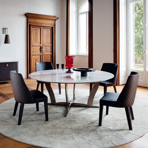 Tavolo da pranzo contemporaneo - BOGART - Alberta - in marmo / con supporto in metallo / rettangolare