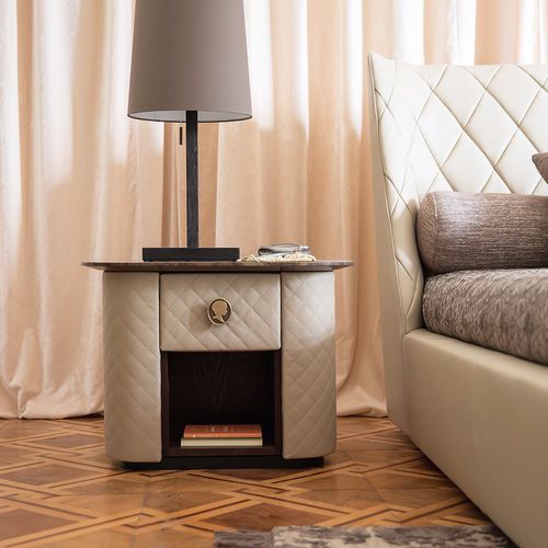 Comodino contemporaneo - PENELOPE - Alberta - in legno / in pelle / con supporto in metallo
