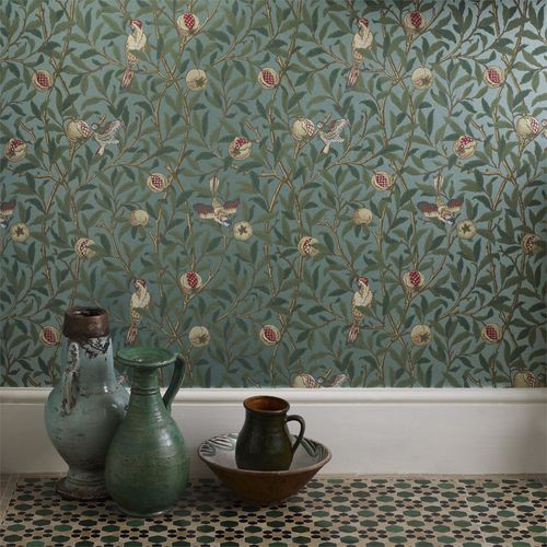 Carta da parati classica - BIRD & POMEGRANATE  - MORRIS & Co. - con motivi floreali / con animali / aspetto tessuto