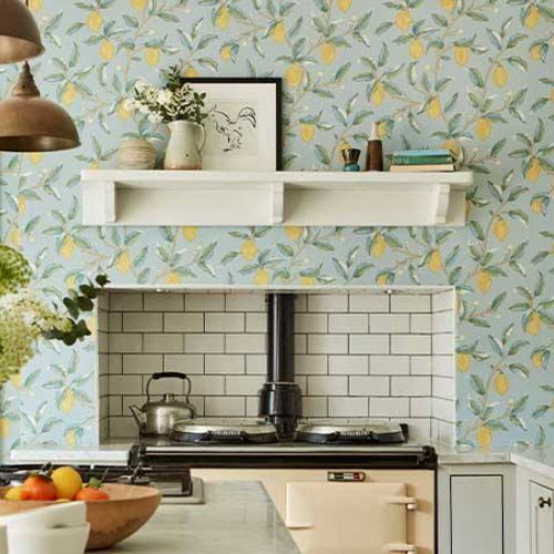 Carta da parati contemporanea - LEMON TREE  - MORRIS & Co. - con motivi naturali / aspetto tessuto / grigia