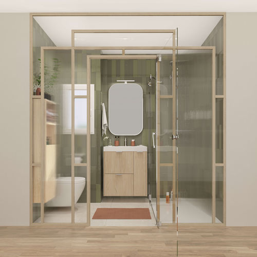 Bagno contemporaneo - OPTIMISE Silia chêne du désert structuré - Delpha - in quercia sabbiata / in ceramica / su misura