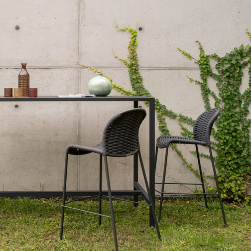 Sedia alta contemporanea - SLICK - DRIGANI SRL - da esterno / in corda / con supporto in acciaio termolaccato