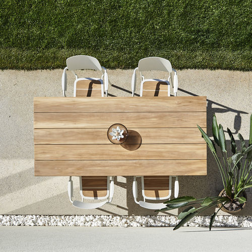Tavolo contemporaneo - MANILA  - DRIGANI SRL - in teak / con supporto in alluminio laccato / rettangolare