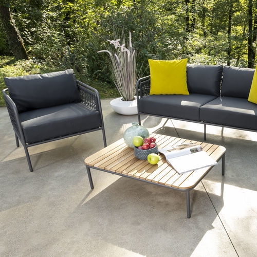Tavolino basso contemporaneo - CORTINA  - DRIGANI SRL - in legno / con supporto in metallo / rettangolare