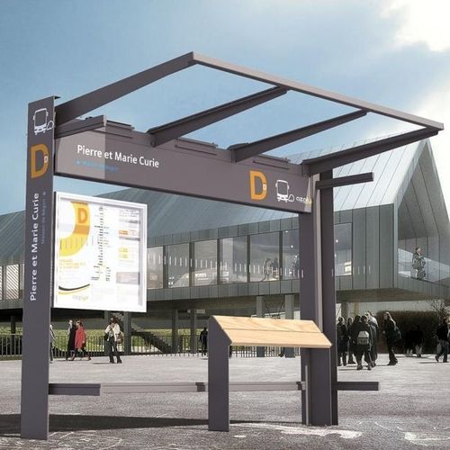 Pensilina per fermata d'autobus in vetro - KUBE. - PROCITY - in acciaio / in alluminio / con panchina