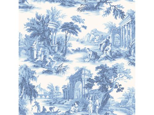 Carta da parati in stile - VILLANDRY COBALT  - Lee Jofa - con scene / bianca / blu