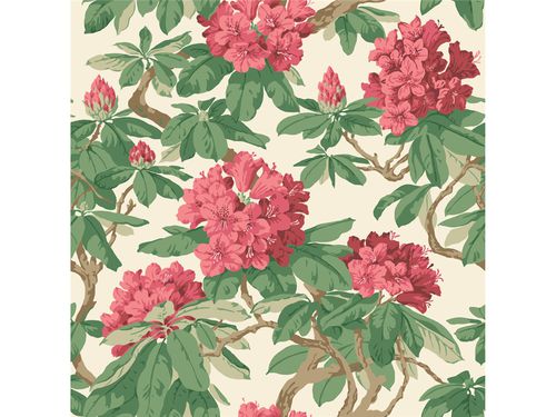 Carta da parati classica - BOURLIE CARMINE - Lee Jofa - con motivi floreali / verde / rossa