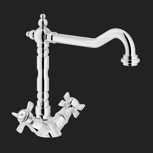 Miscelatore doppio comando da appoggio - RITZ: RI49117CR - Nobili Rubinetterie - in ottone cromato / in acciaio inossidabile / da cucina