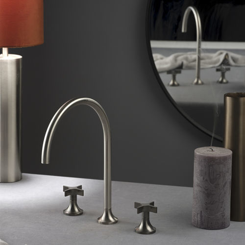 Miscelatore doppio comando per lavabo - PR53AE202IX - Ritmonio Rubinetterie Srl - da appoggio / in ottone spazzolato / da bagno