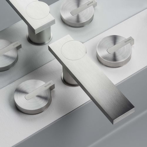 Miscelatore doppio comando per lavabo - PR50AE201INOX - Ritmonio Rubinetterie Srl - da appoggio / in acciaio inossidabile / da bagno